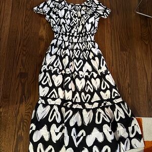 Anthropologie Black and White Maxi Sundress with Flutter Cap Sleeves